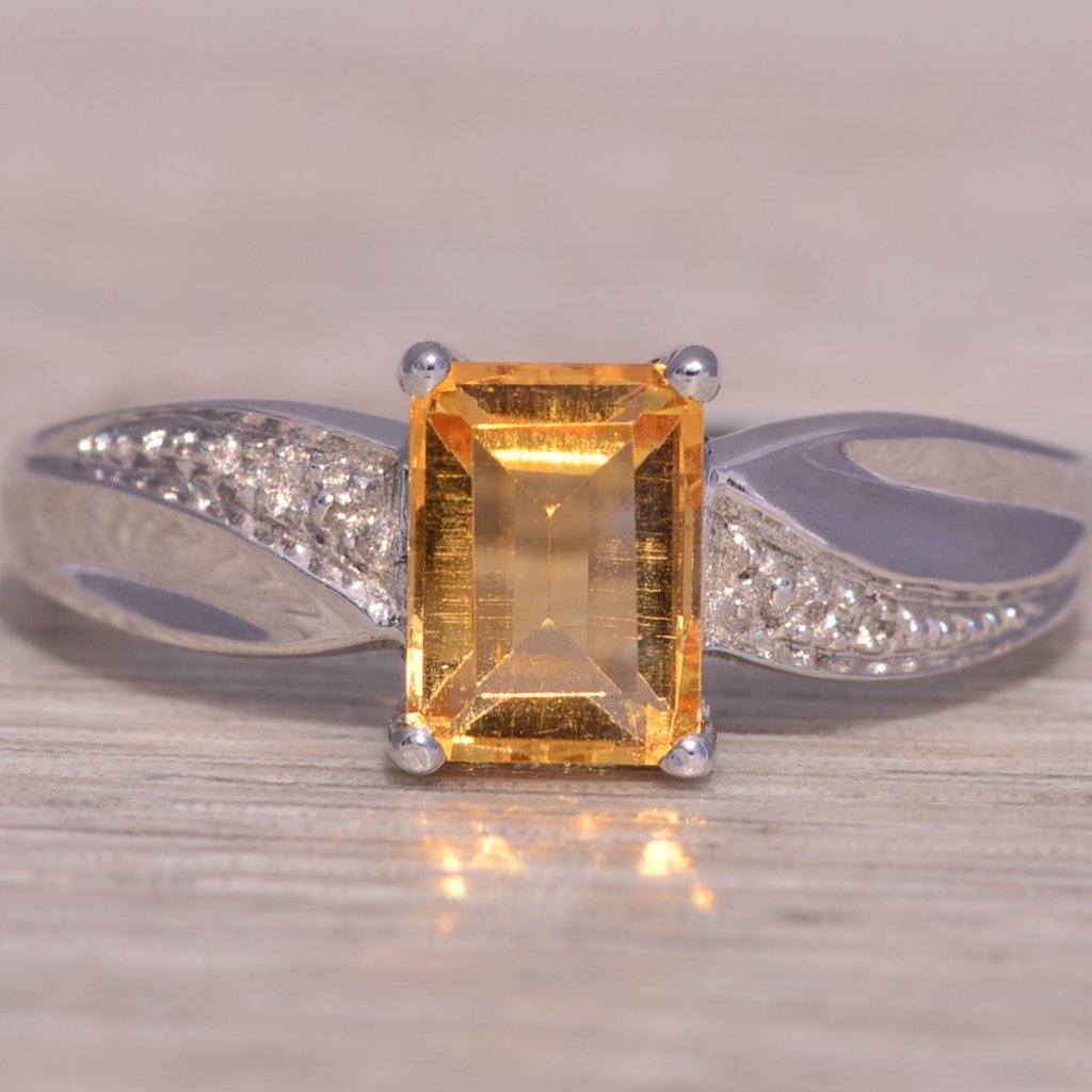 Citrine And Diamond Ring In 14k White Gold